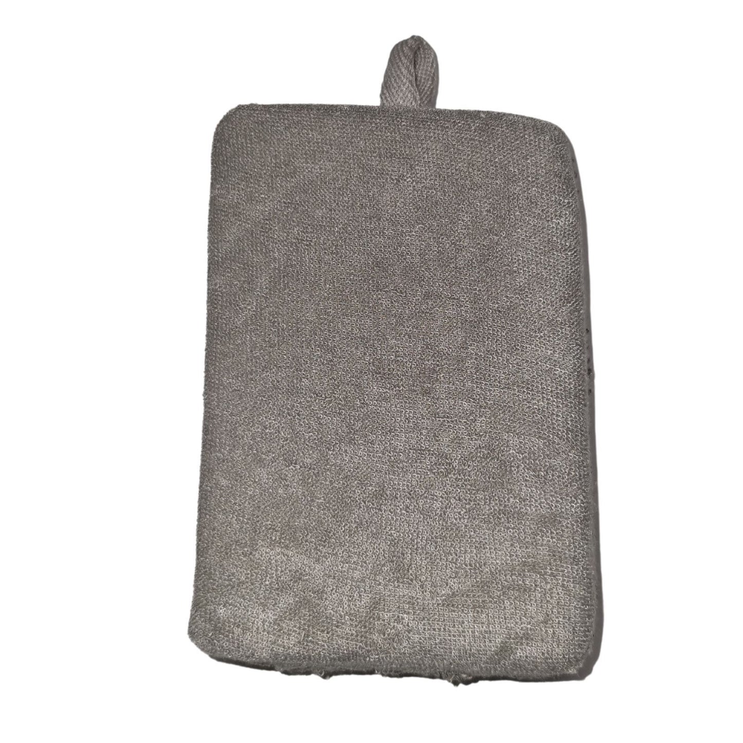 Bamboo and linen bath sponge in charcoal grey – dual-sided natural exfoliating sponge with hanging loop | WoodenLandia