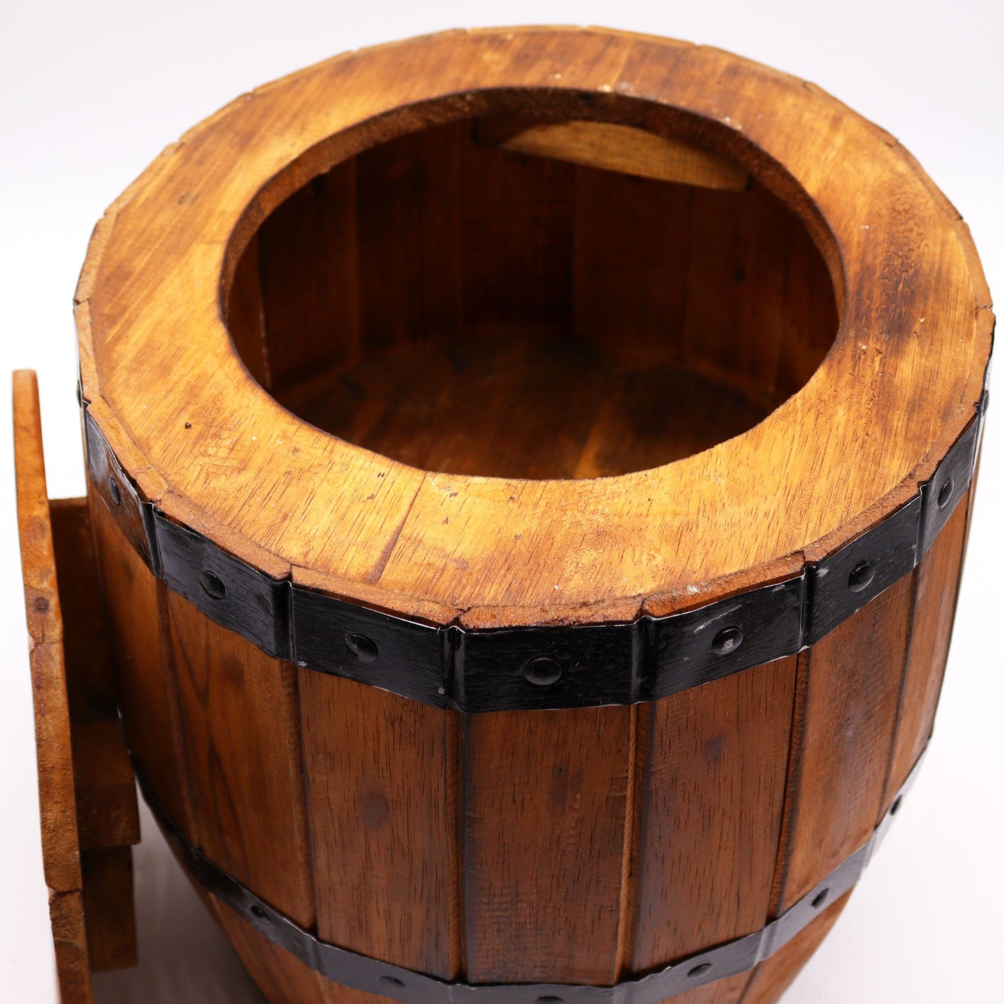 Beer barrel stool in natural wood finish