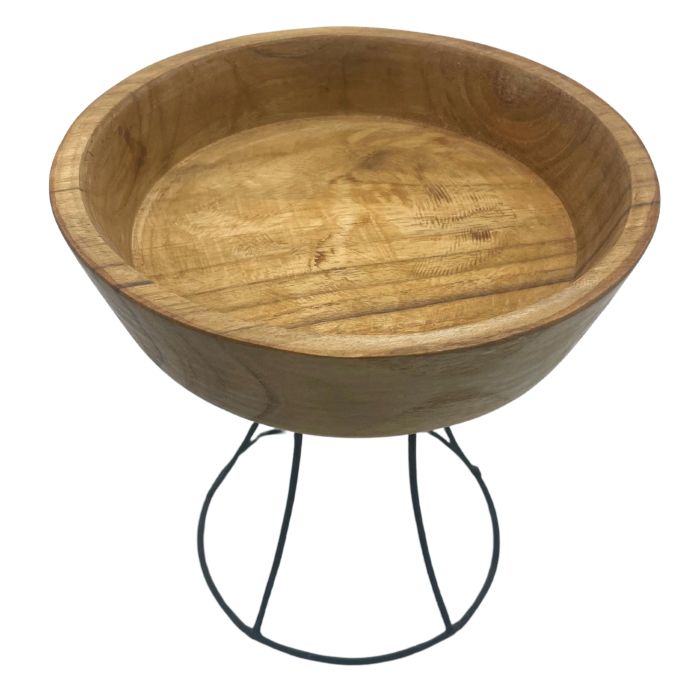 Elevated teak wood bowl on a metal stand, 20 cm, minimalist serving and décor piece | WoodenLandia