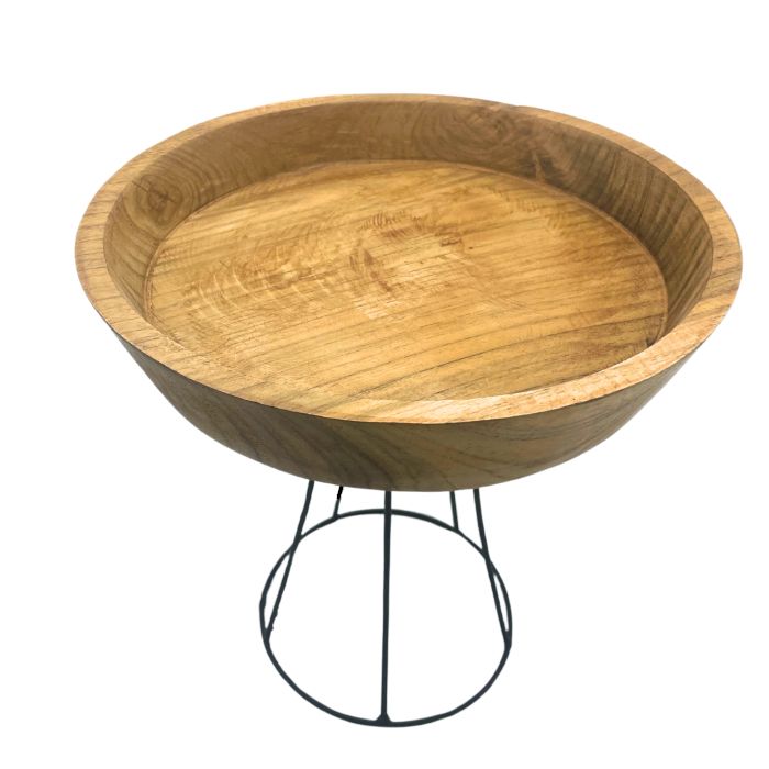 Elevated teak wood bowl on a metal stand, 20 cm, minimalist serving and décor piece | WoodenLandia