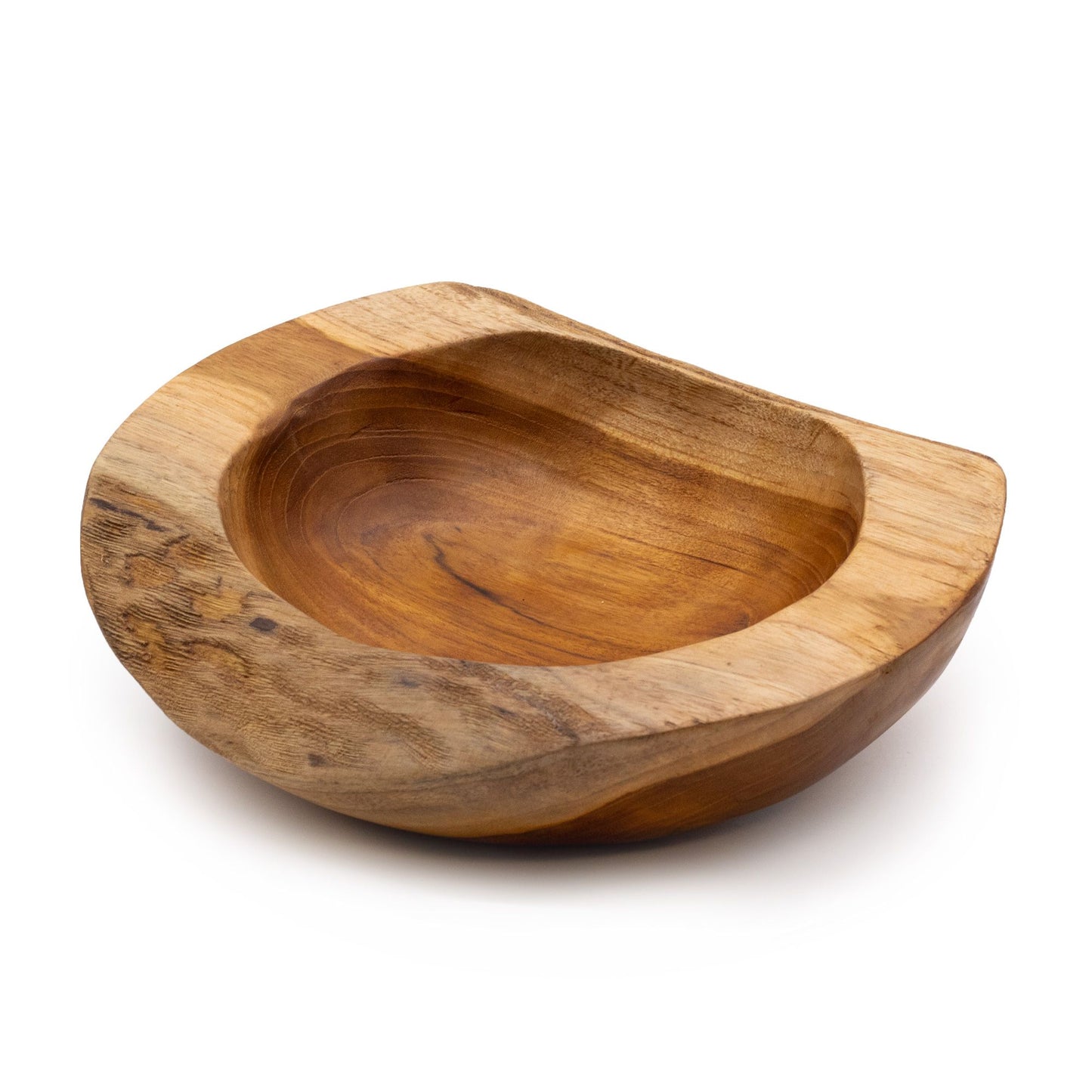 Large natural shape teakwood bowl with organic grain | WoodenLandia
