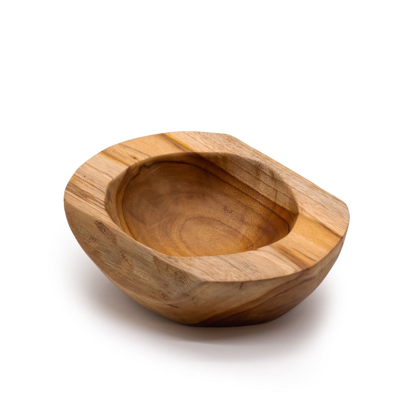 Large natural shape teakwood bowl with organic grain | WoodenLandia