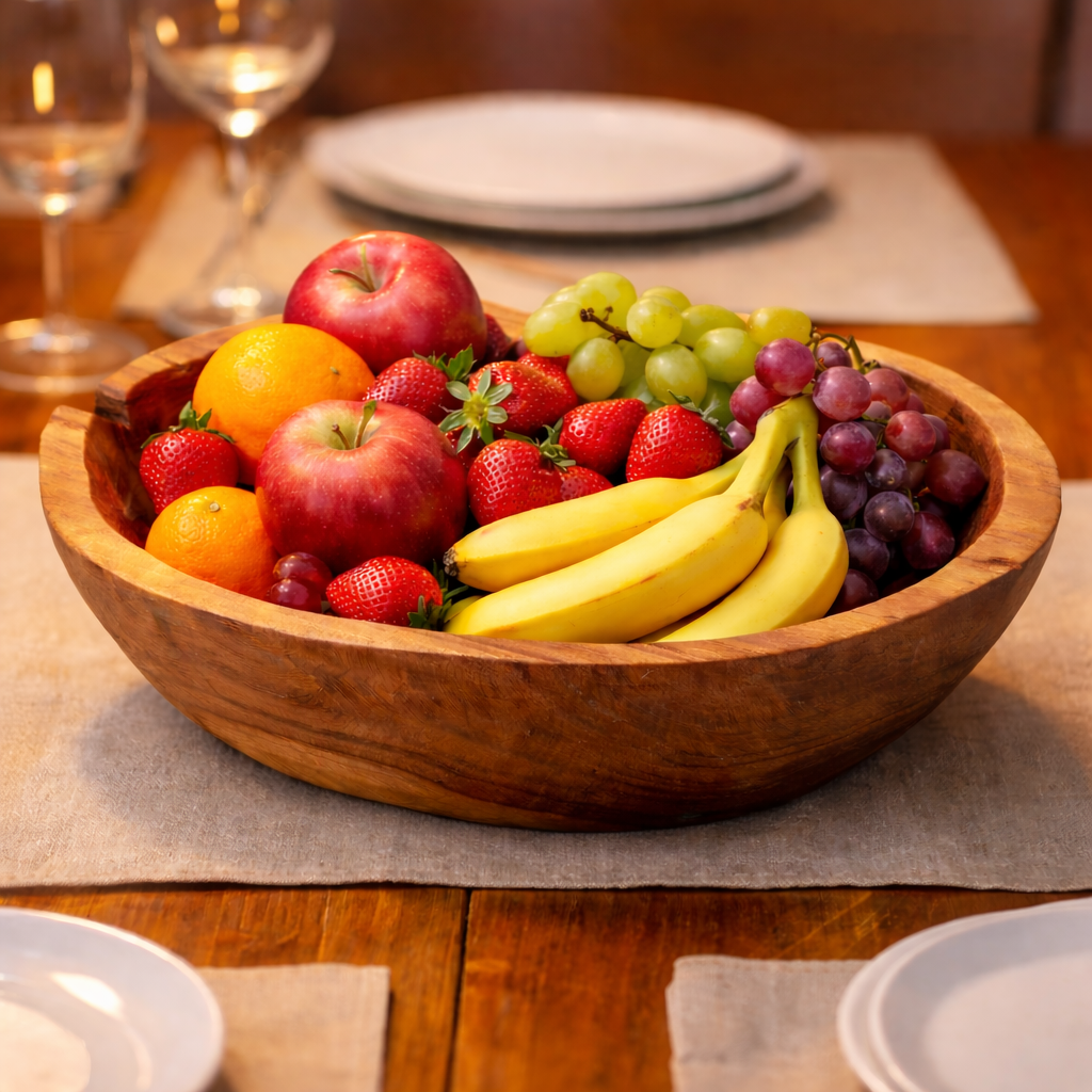 Natural Rough Shape Teakwood Fruit Bowl - 31x22x8cm