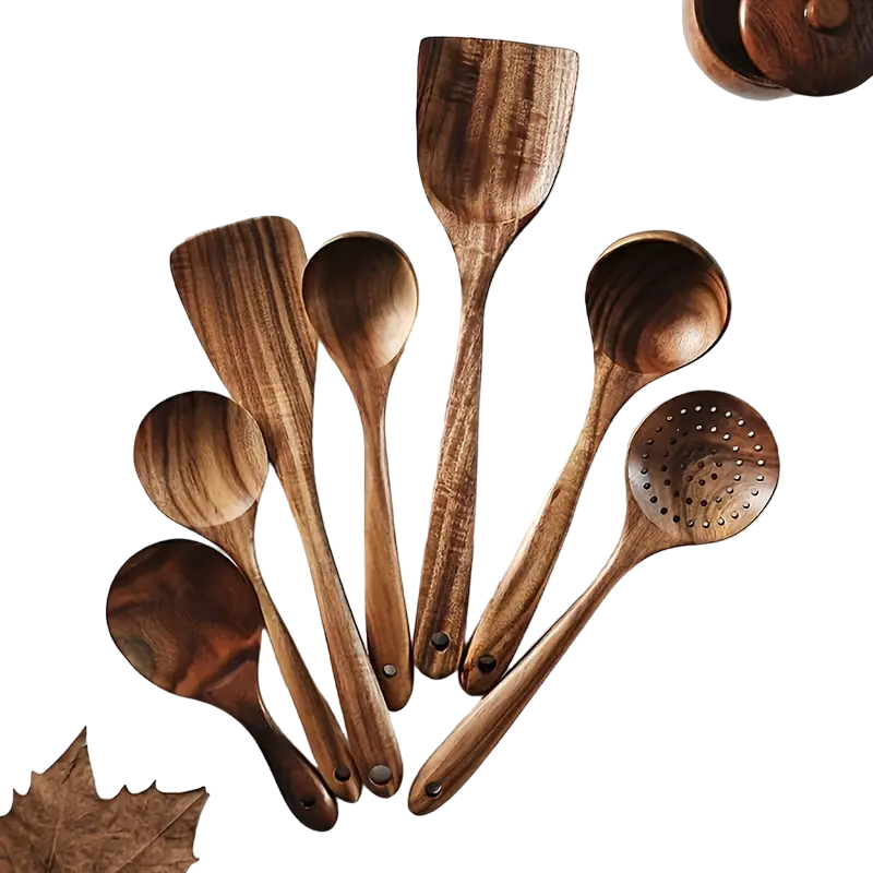 NNETM 7-Piece Natural Teak Wooden Spoons for Cooking Set-0