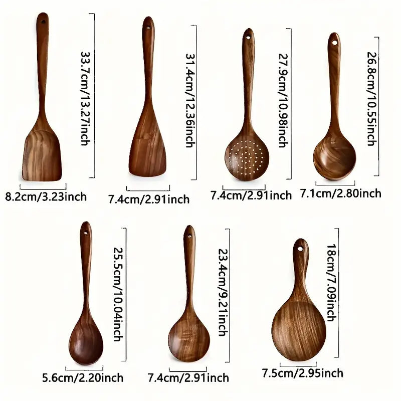 NNETM 7-Piece Natural Teak Wooden Spoons for Cooking Set-2
