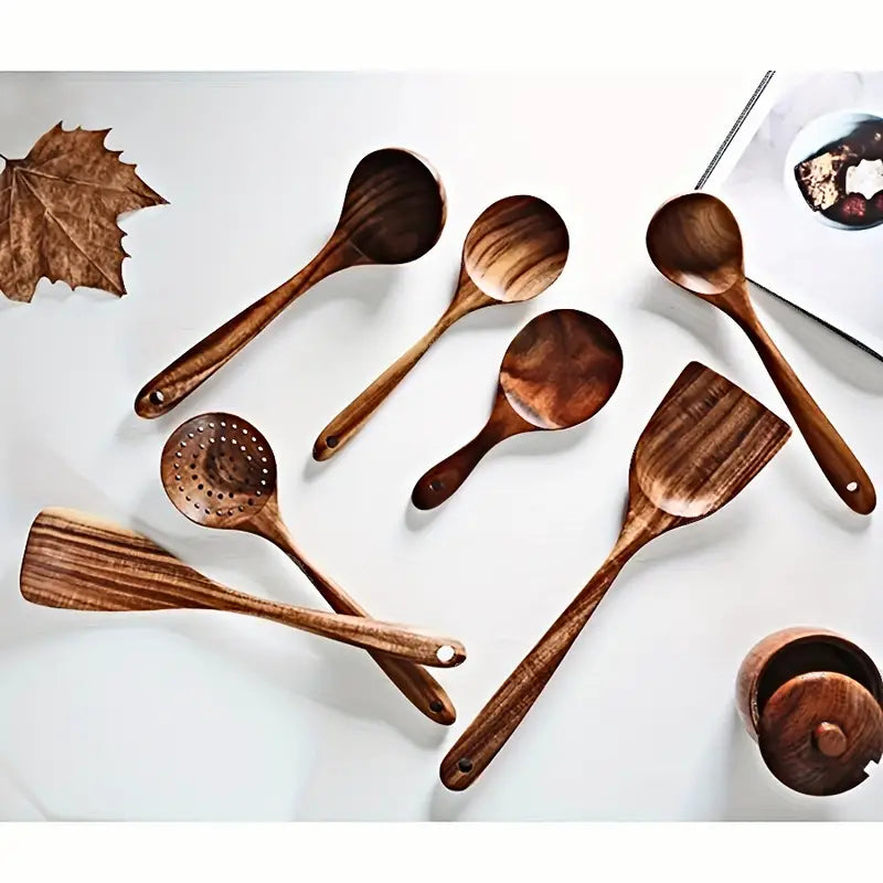 NNETM 7-Piece Natural Teak Wooden Spoons for Cooking Set-4
