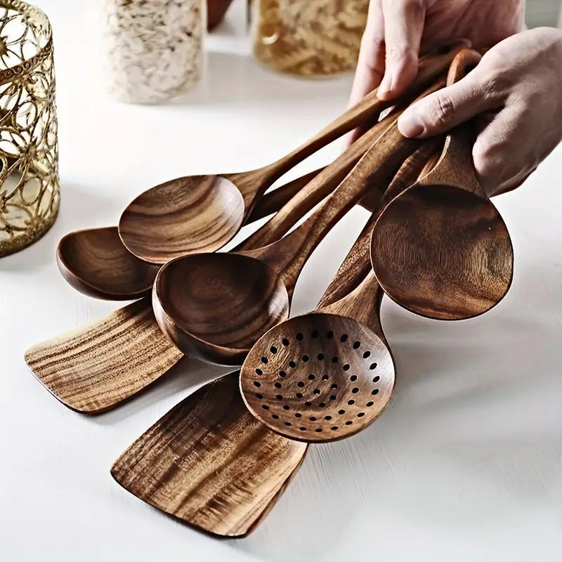 NNETM 7-Piece Natural Teak Wooden Spoons for Cooking Set-1