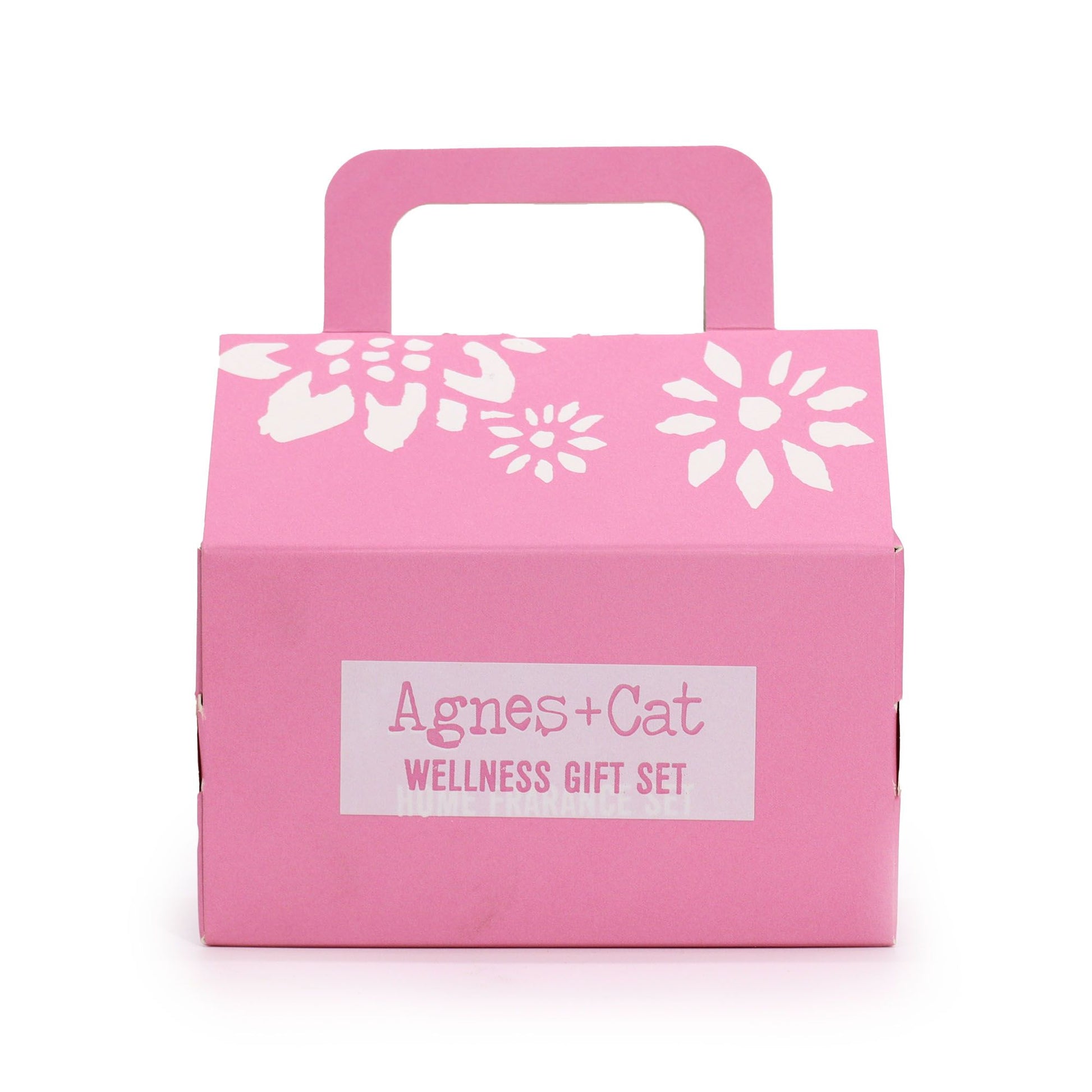 Agnes & Cat Bloom & Bliss wellness gift set with Japanese Bloom soap, solid shampoo bar, Sparkling Fizz lip balm and Happy oil roll-on