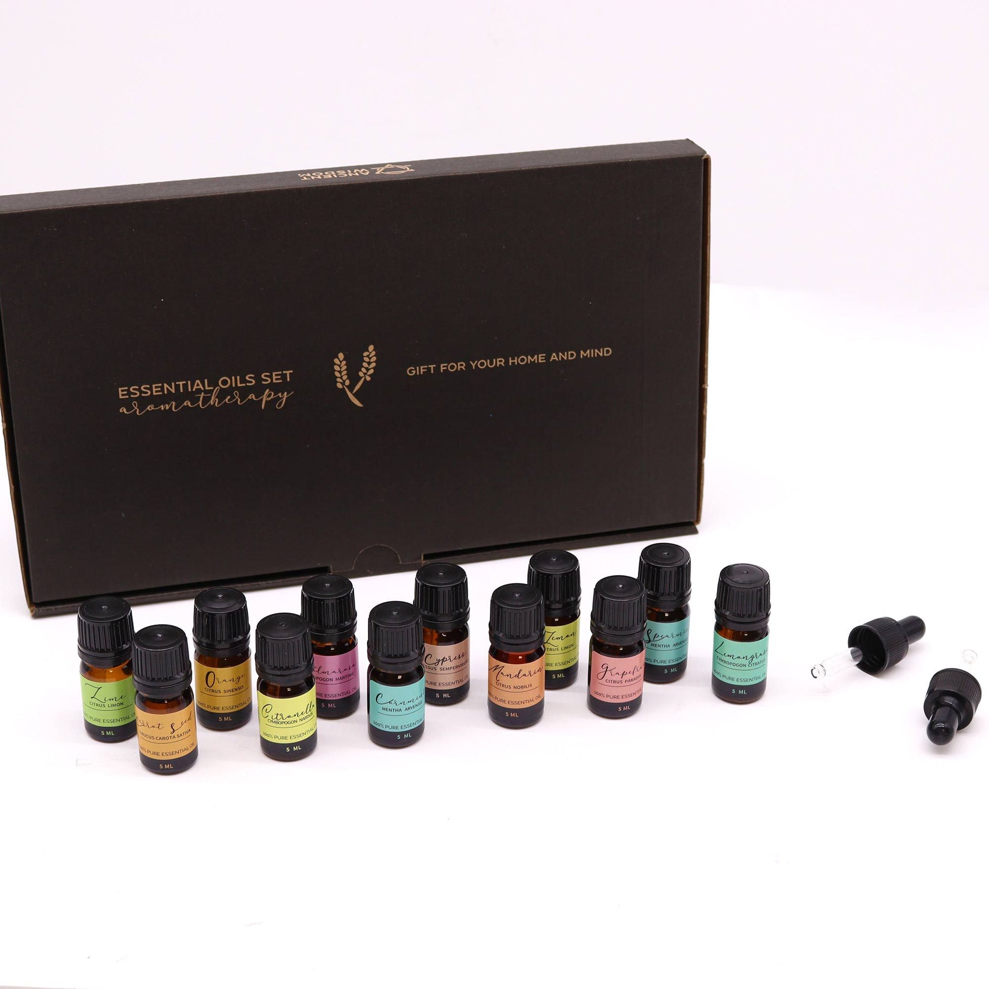 Aromatherapy Essential Oil Set - Summer with 12 x 5ml bottles and 2 droppers in a gift box