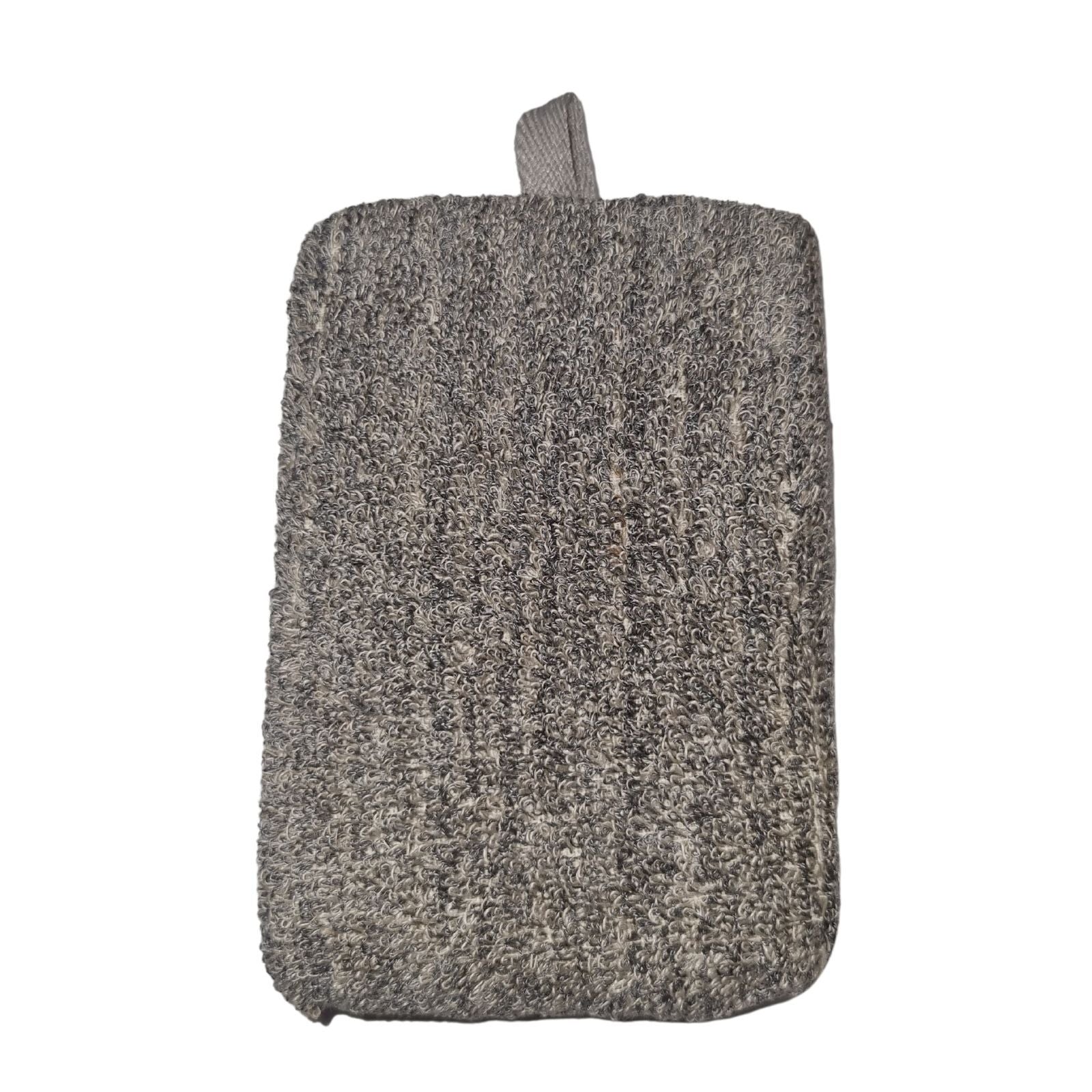 Bamboo and linen bath sponge in charcoal grey – dual-sided natural exfoliating sponge with hanging loop | WoodenLandia