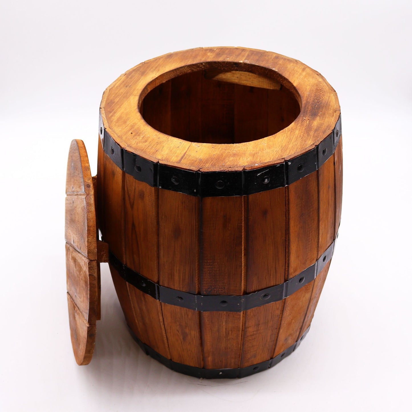 Beer barrel stool in natural wood finish
