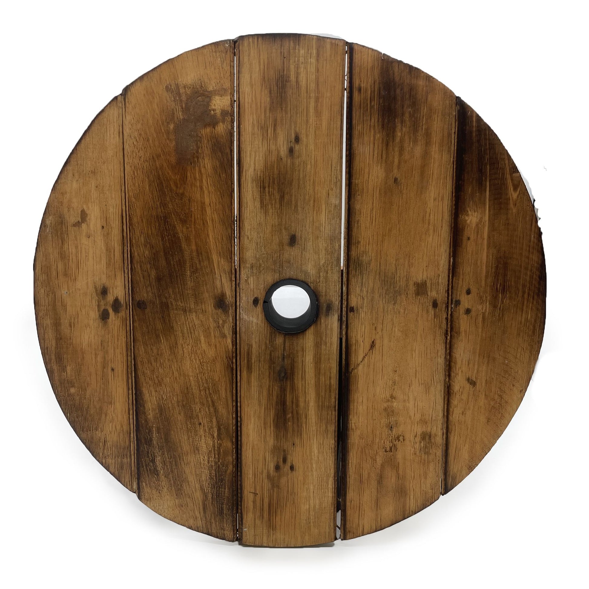 Beer barrel stool and parasol stand in natural wood