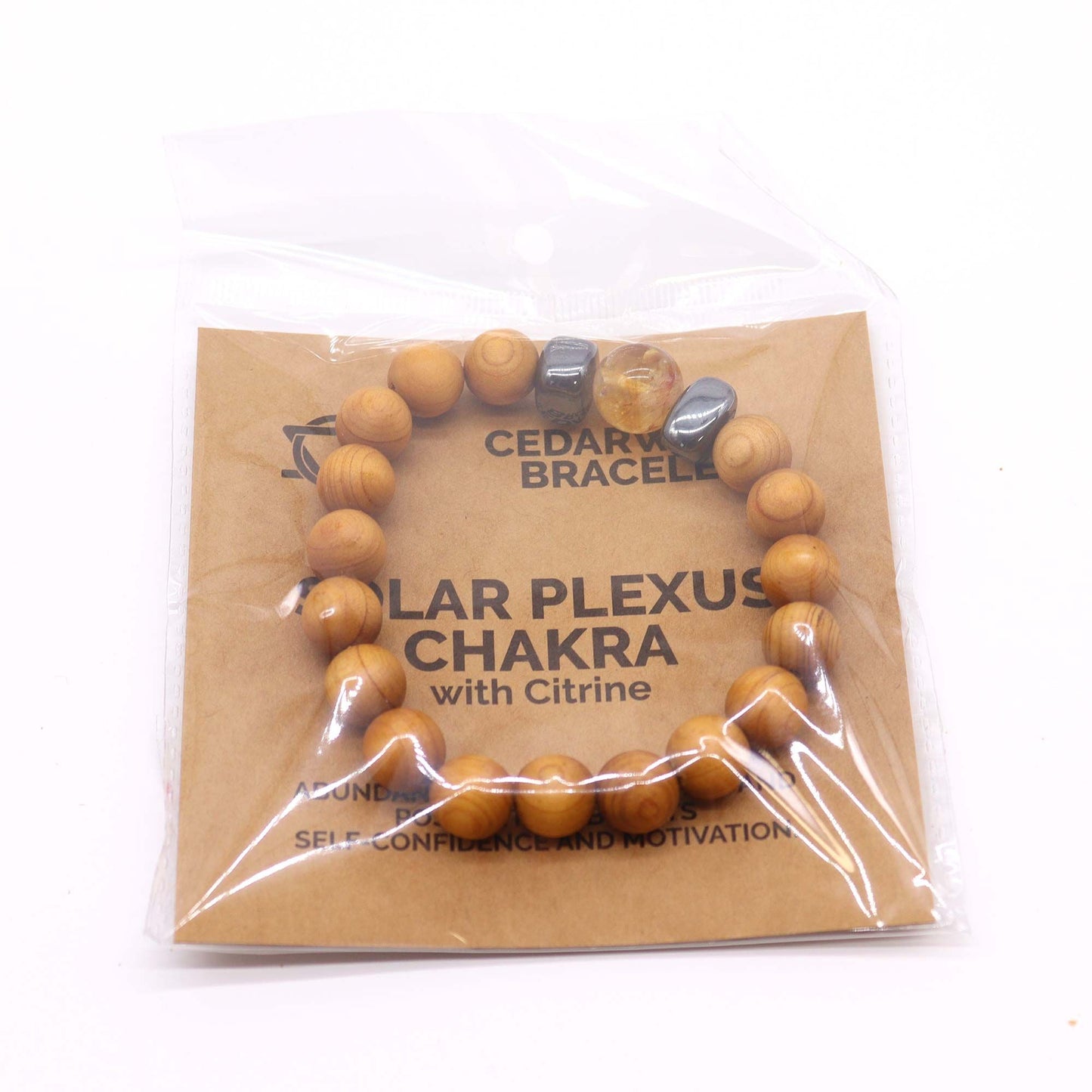 Cedarwood bead bracelet with citrine gemstone and dark accent beads for Solar Plexus Chakra design