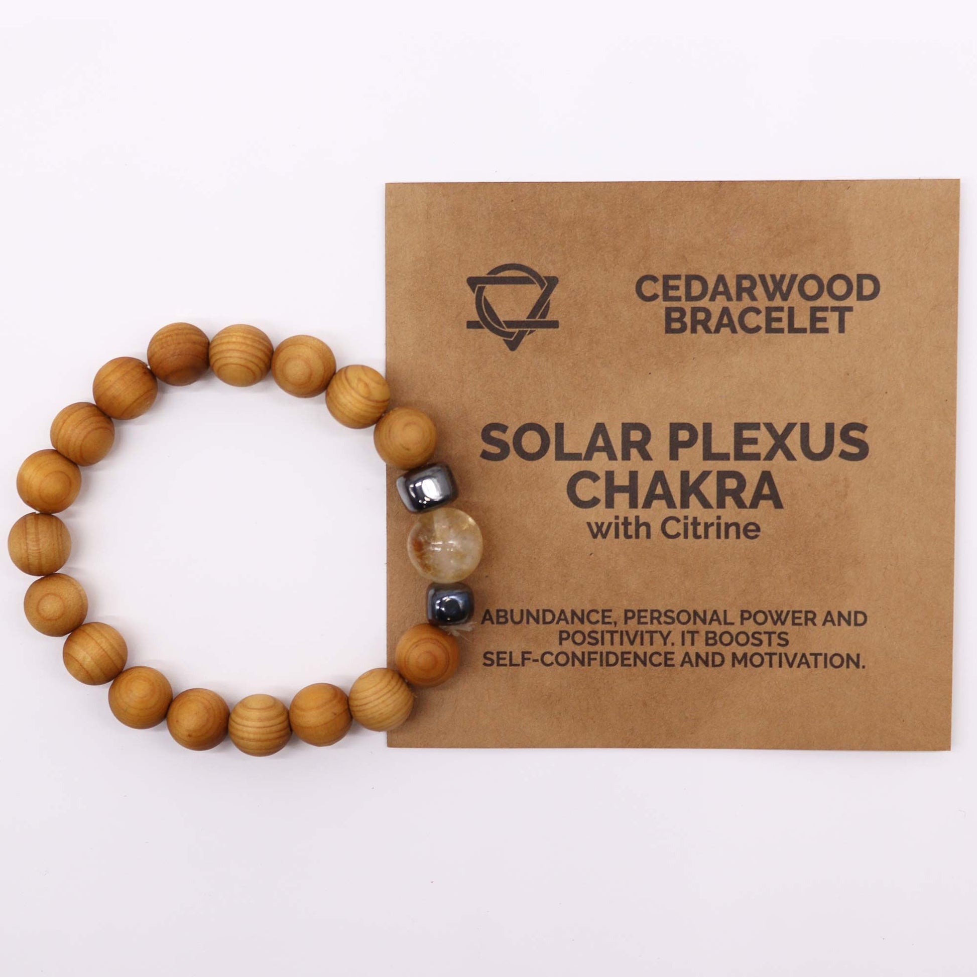 Cedarwood bead bracelet with citrine gemstone and dark accent beads for Solar Plexus Chakra design