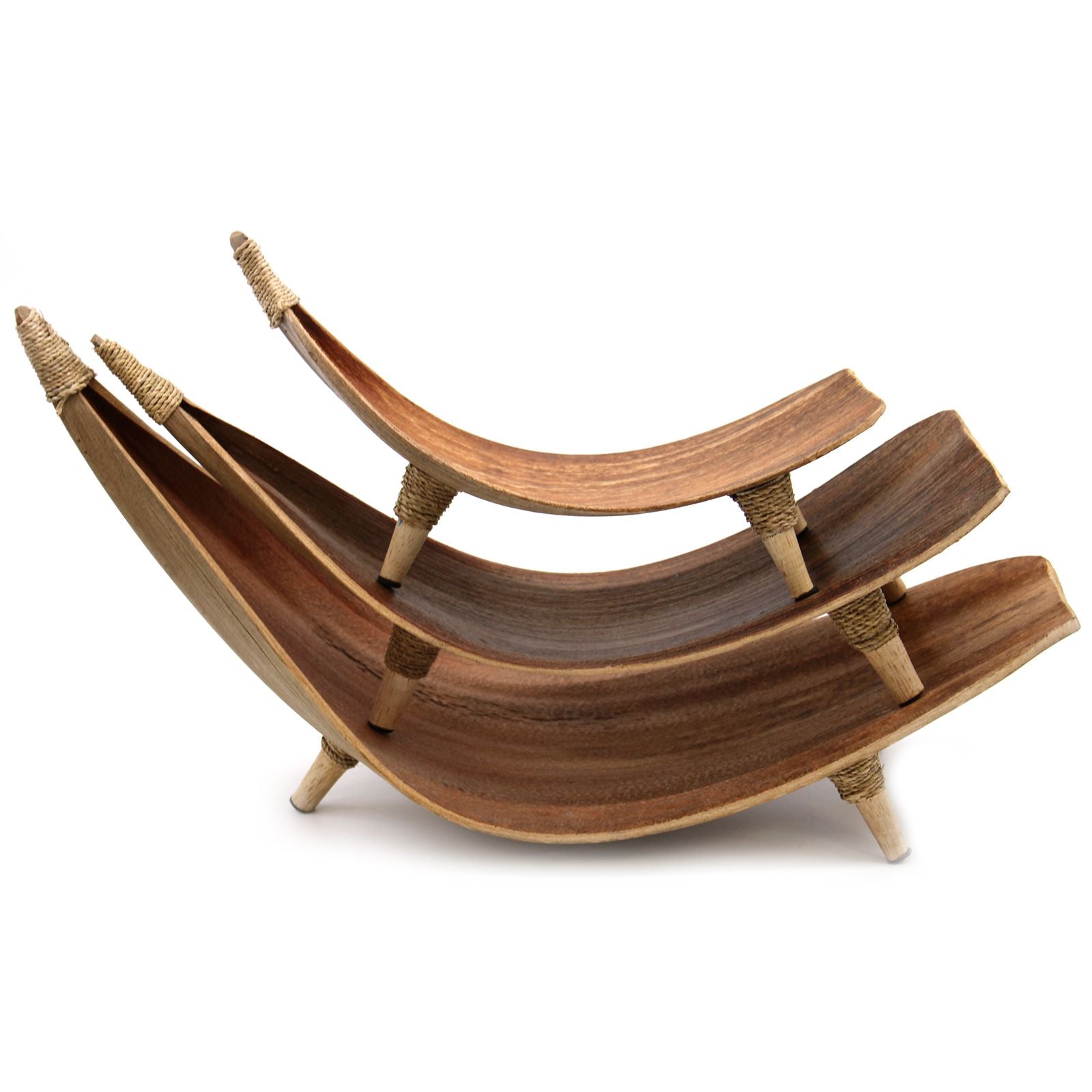 Natural coconut leaf fruit bowl set with three curved bowls | WoodenLandia