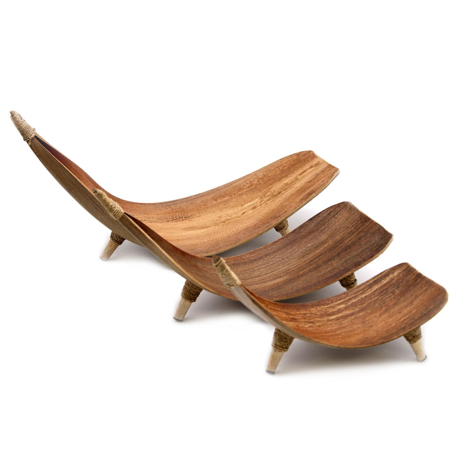 Natural coconut leaf fruit bowl set with three curved bowls | WoodenLandia