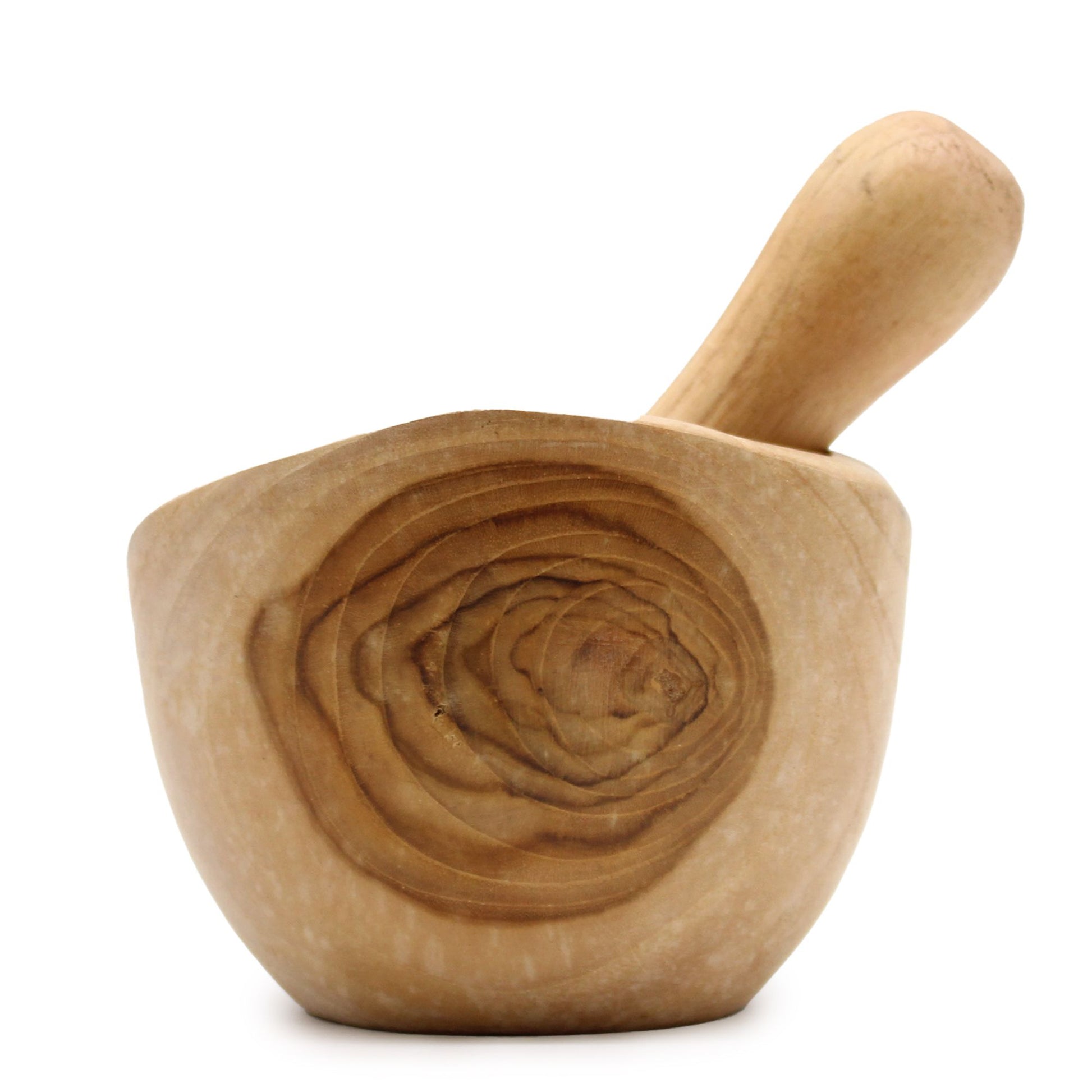 Medium ergonomic teak pestle and mortar with natural wood grain | WoodenLandia