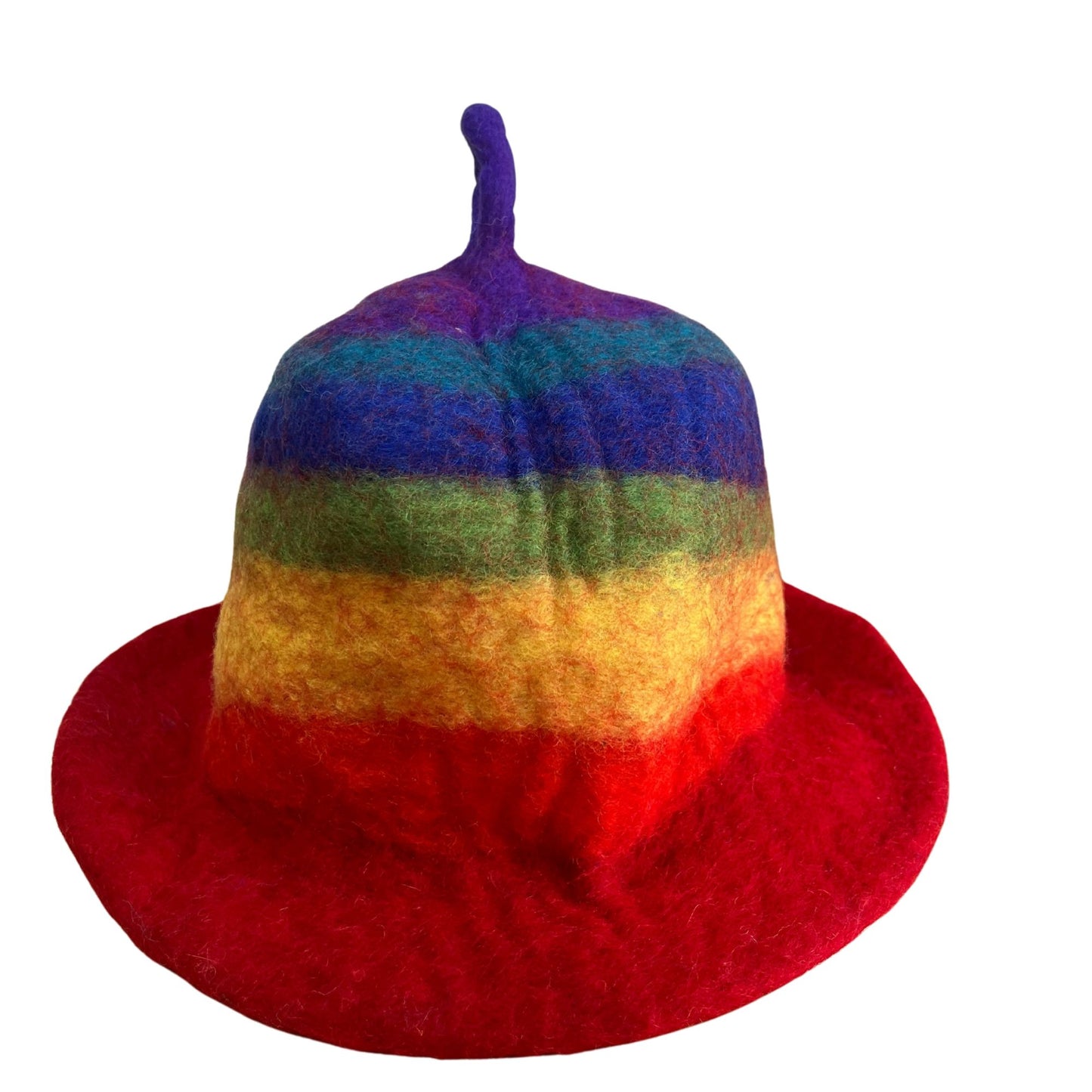 Rainbow felted sauna hat made from natural wool for heat protection and comfort | WoodenLandia