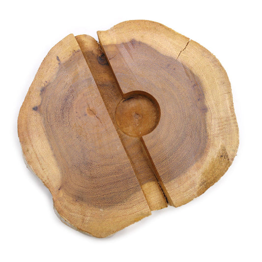 Large Gamal wood phone holder in whitewash finish – natural wood slice with live edges and central slot for smartphone | WoodenLandia