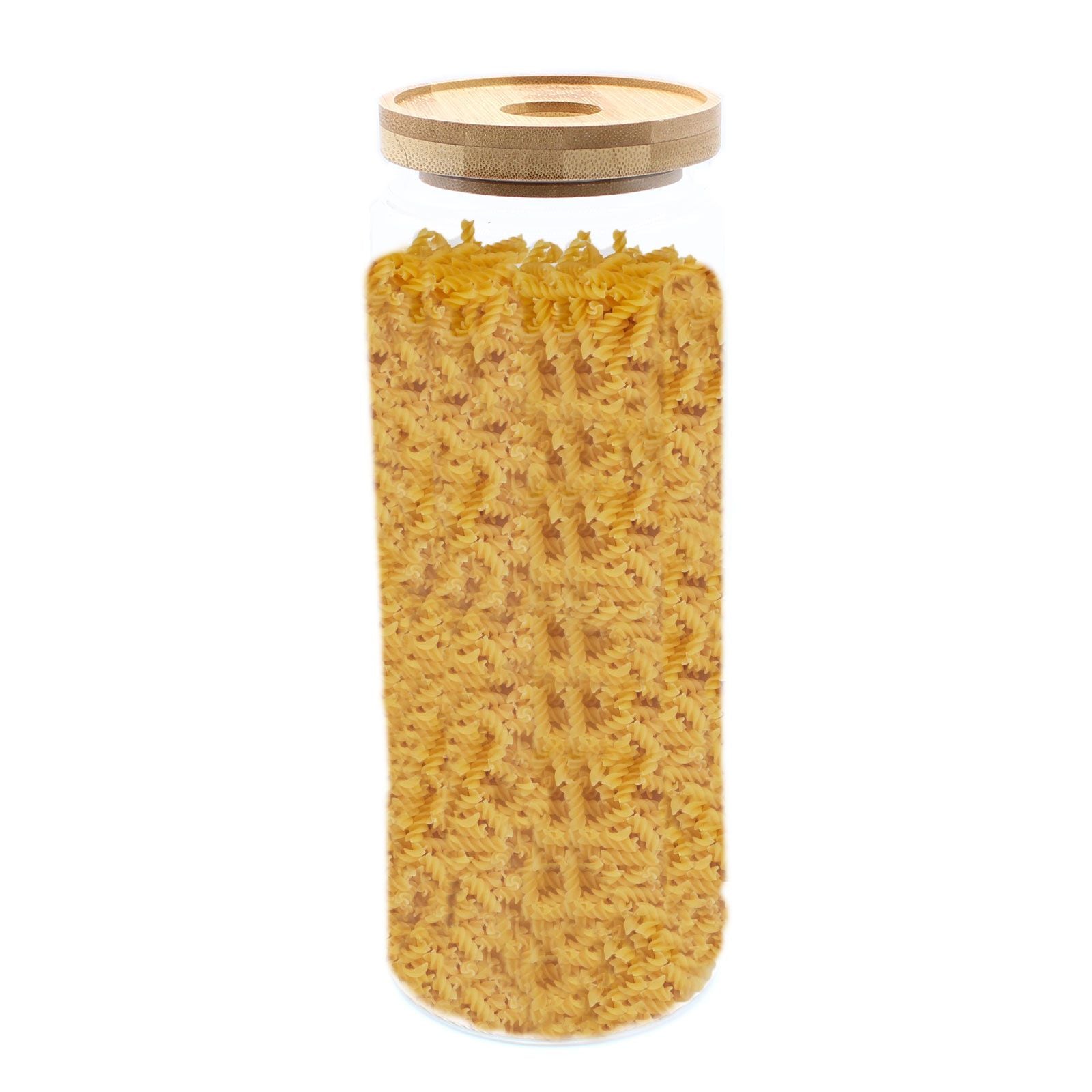 Clear glass storage jar with a bamboo lid | WoodenLandia