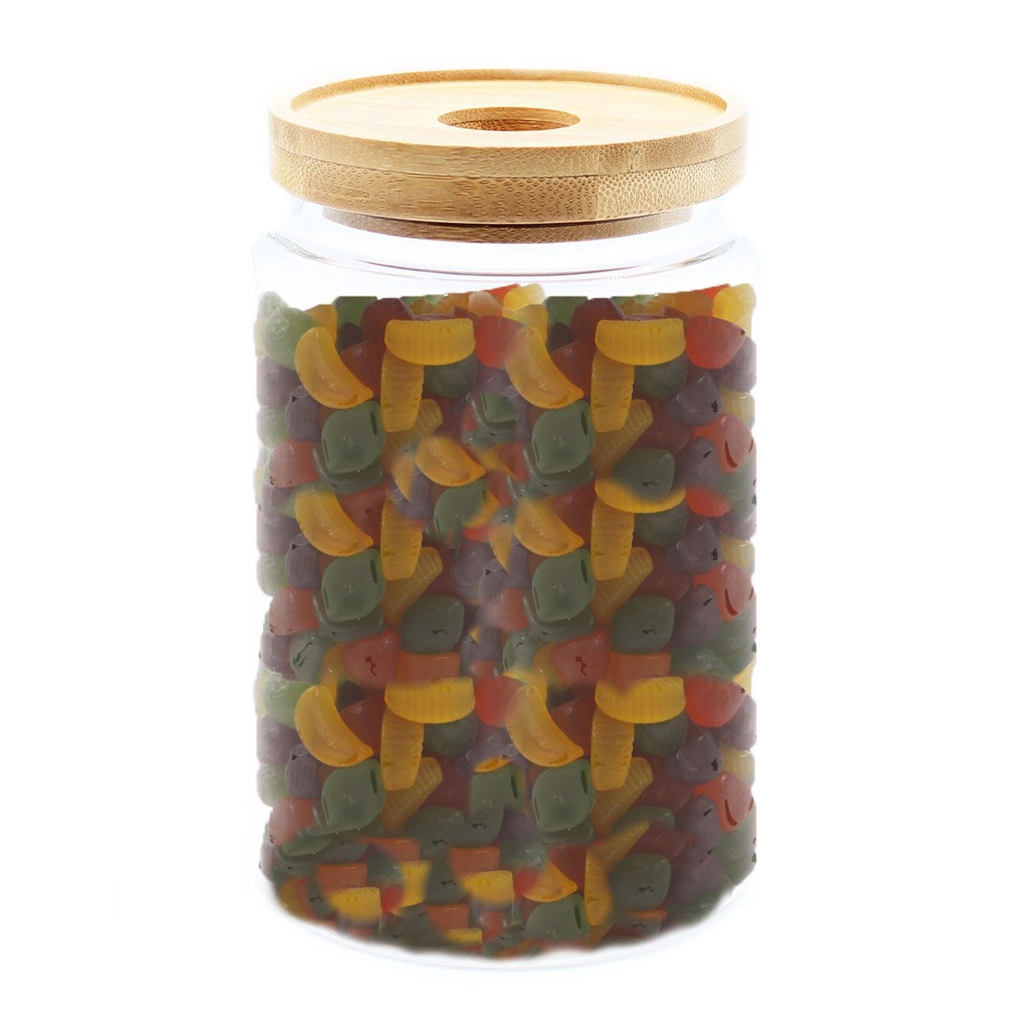 Clear glass storage jar with a bamboo lid | WoodenLandia