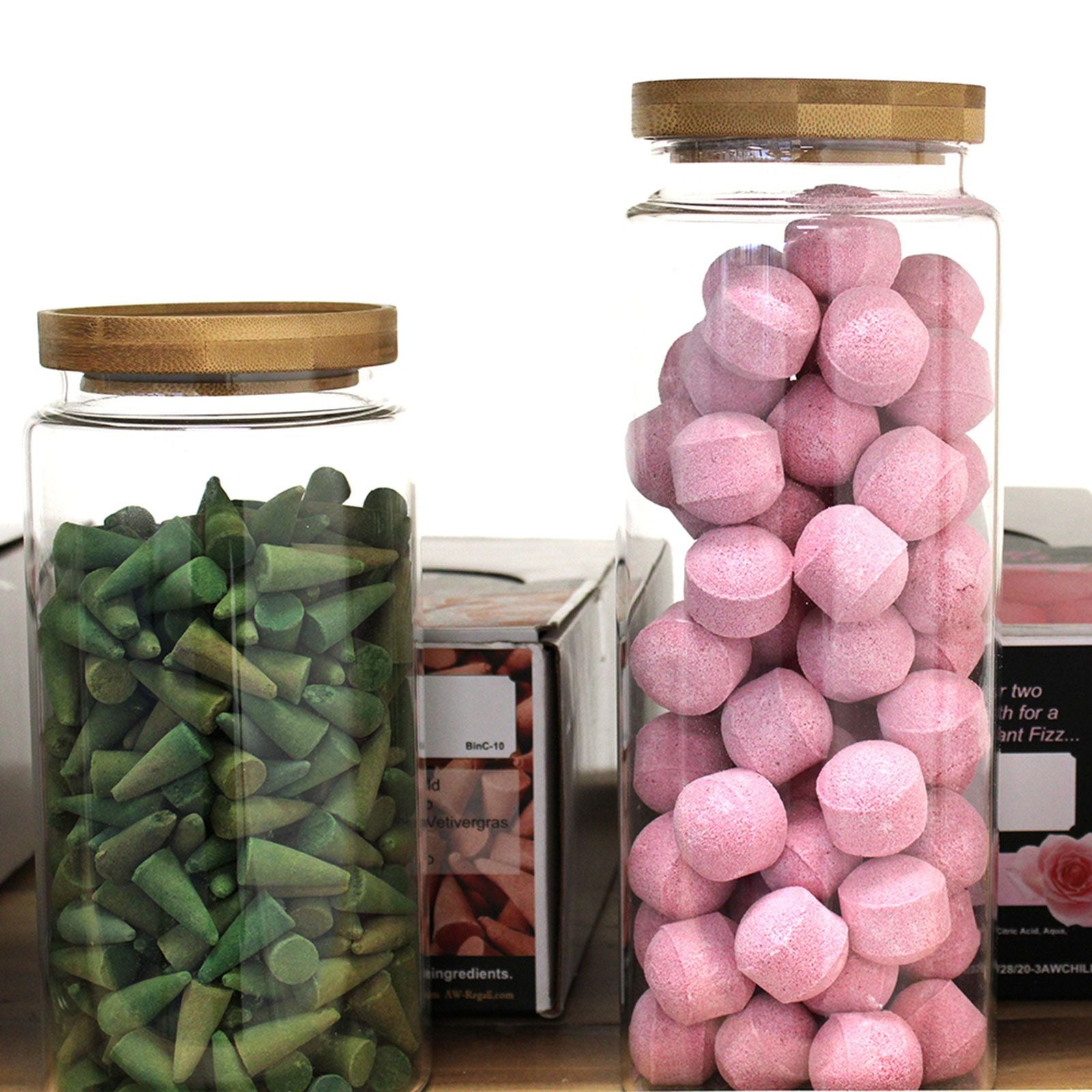 Clear glass storage jar with a bamboo lid | WoodenLandia