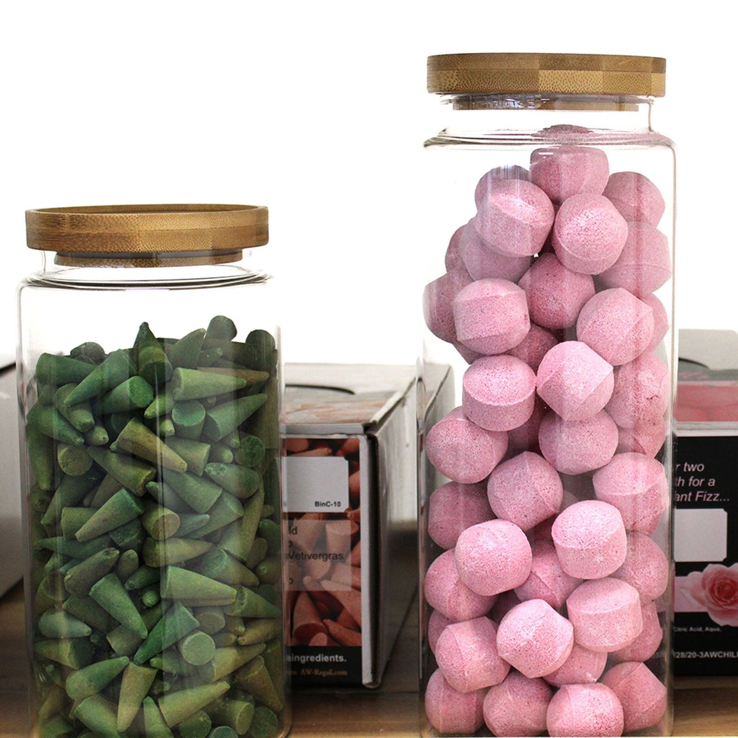 Clear glass storage jar with a bamboo lid | WoodenLandia