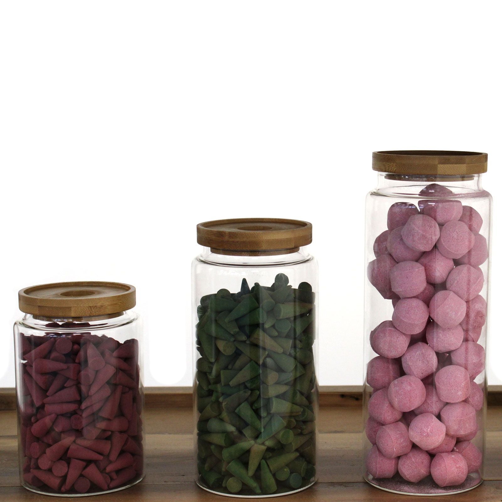 Clear glass storage jar with a bamboo lid | WoodenLandia