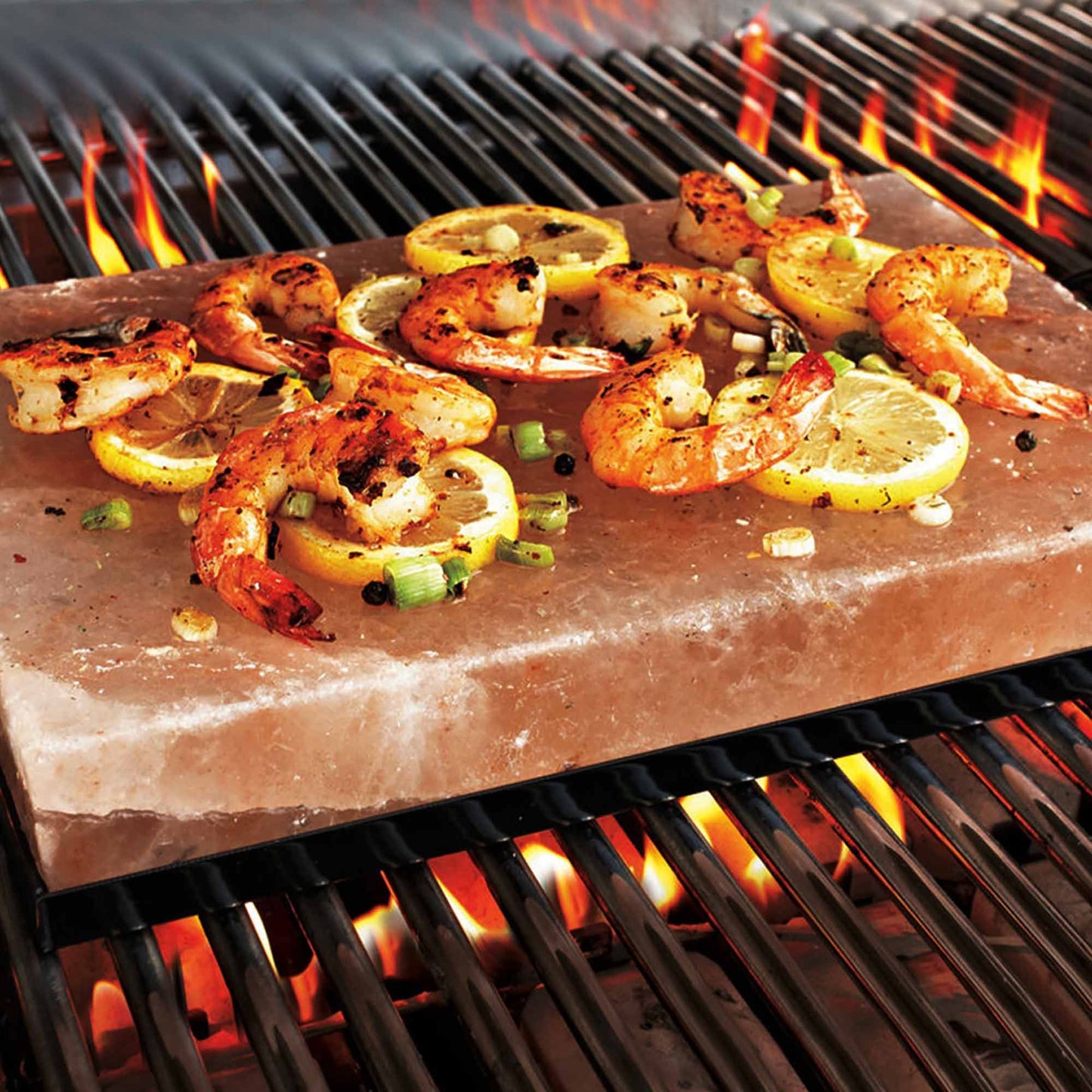 Rectangular Himalayan salt cooking plate with metal handles