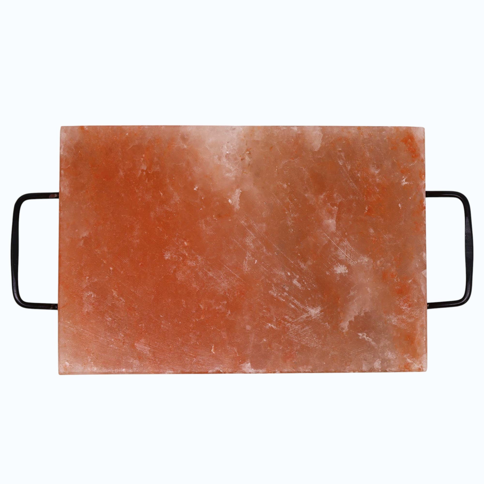 Rectangular Himalayan salt cooking plate with metal handles