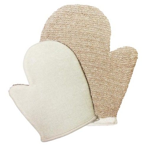 Natural jute mix exfoliating mitt in brown – snug fit body scrub glove | WoodenLandia