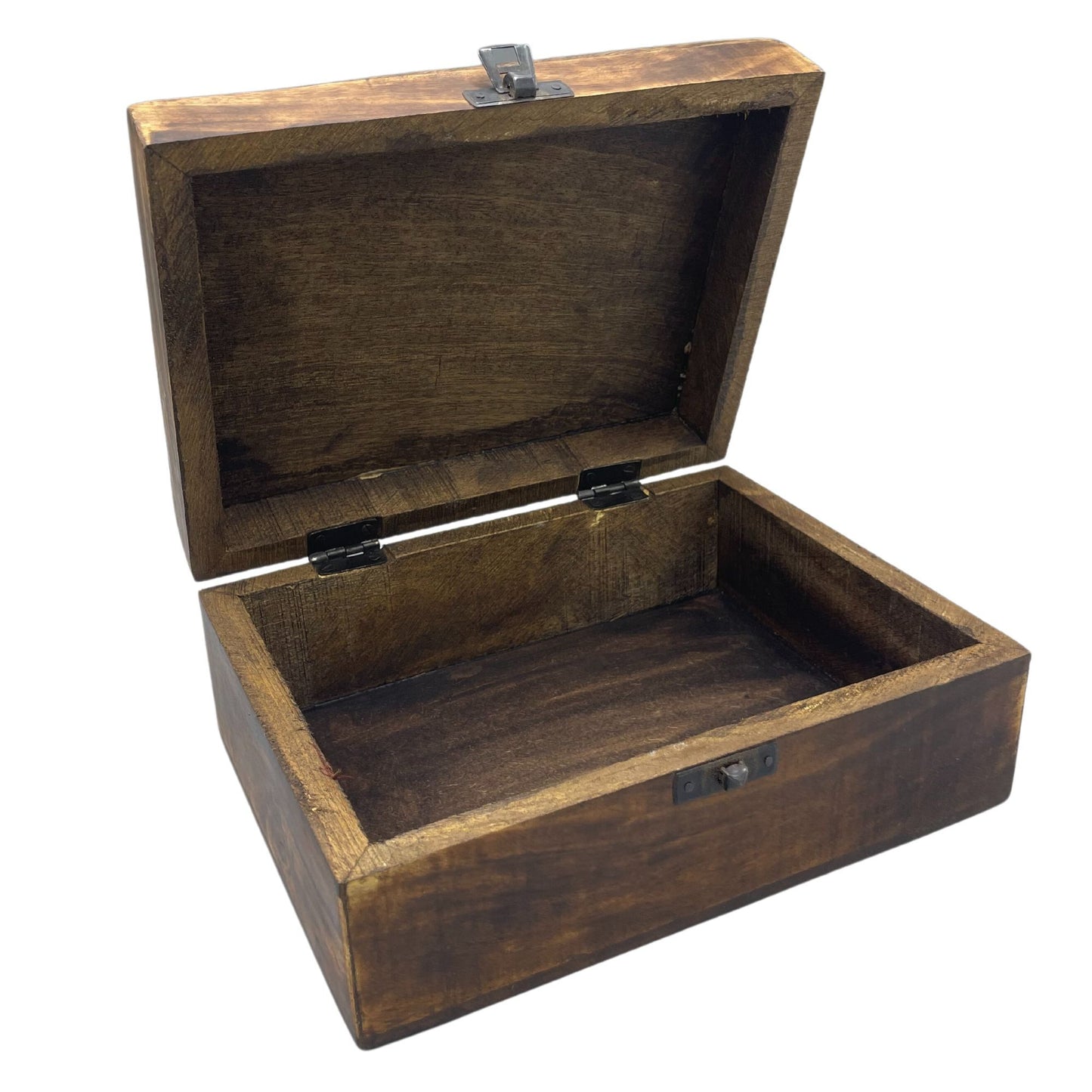 Large mango wood storage box with blue star ceramic glazed lid and hinged opening