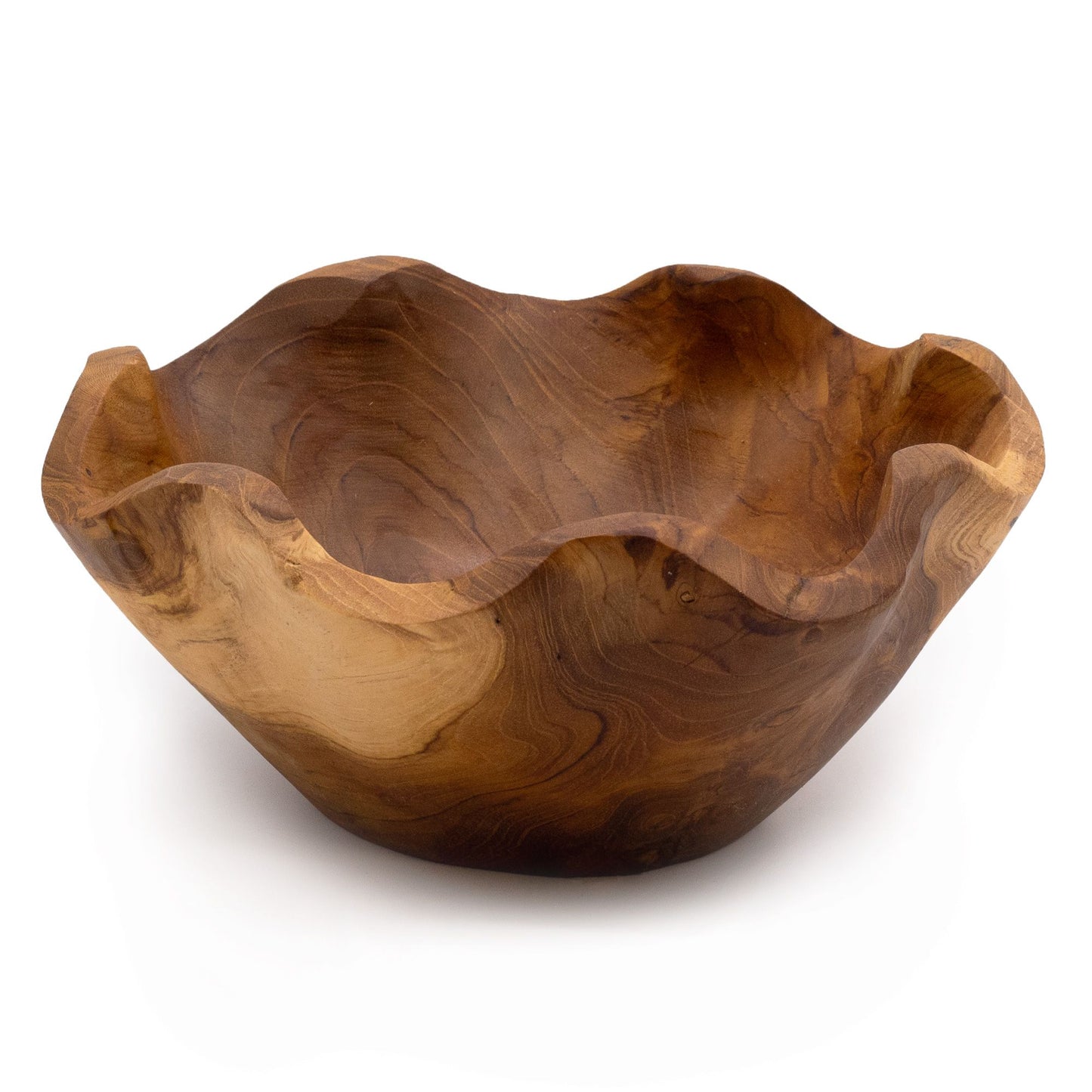 Large natural shape teakwood bowl with organic grain | WoodenLandia