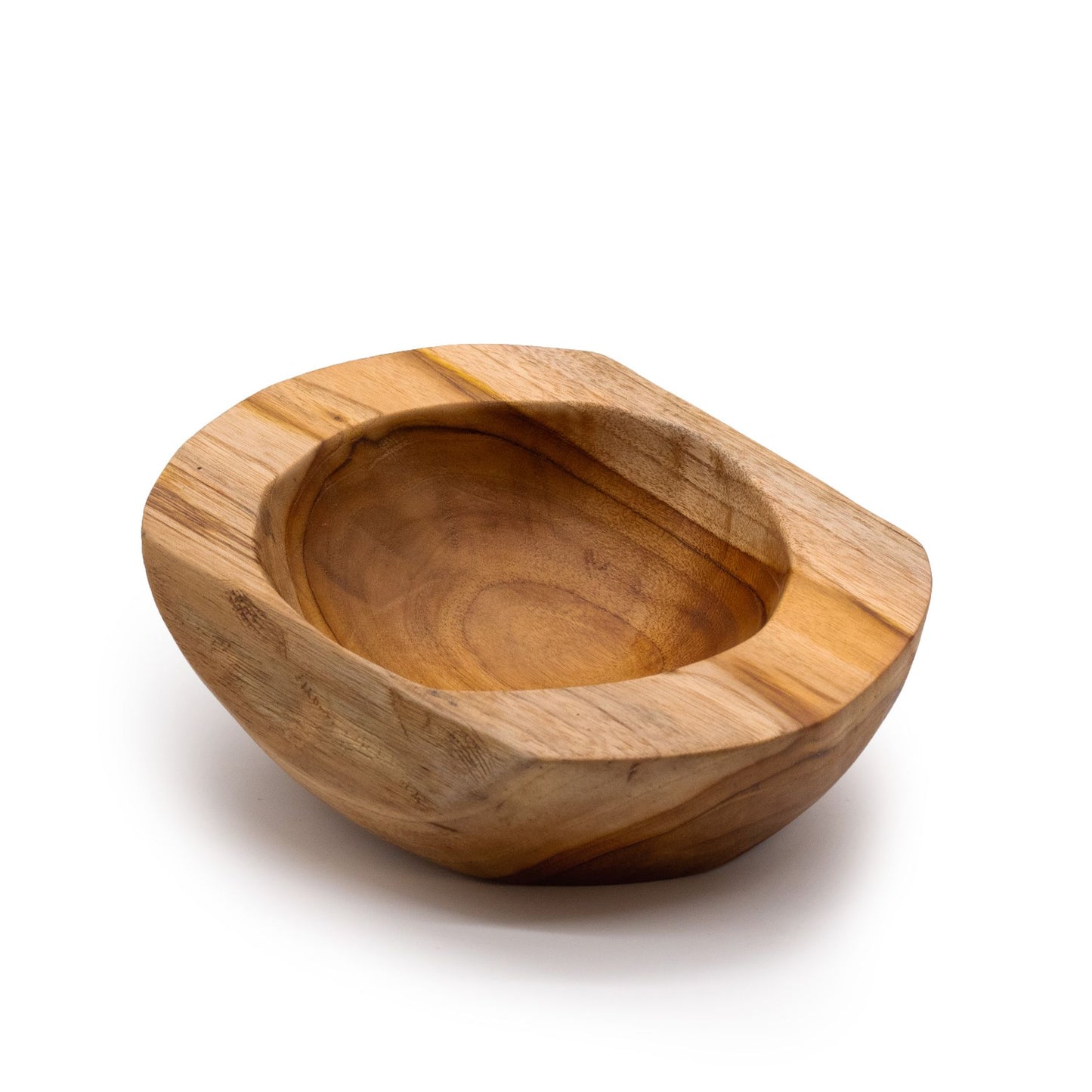 Large natural shape teakwood bowl with organic grain | WoodenLandia