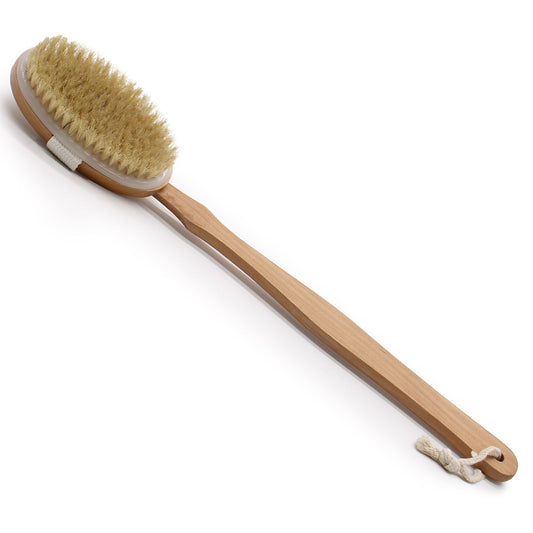 Natural bristle long handle body brush – daily exfoliating shower brush for smooth, radiant skin | WoodenLandia