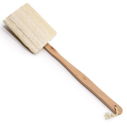 Natural loofah long handle shower brush – full-body exfoliating brush for soft, radiant skin | WoodenLandia