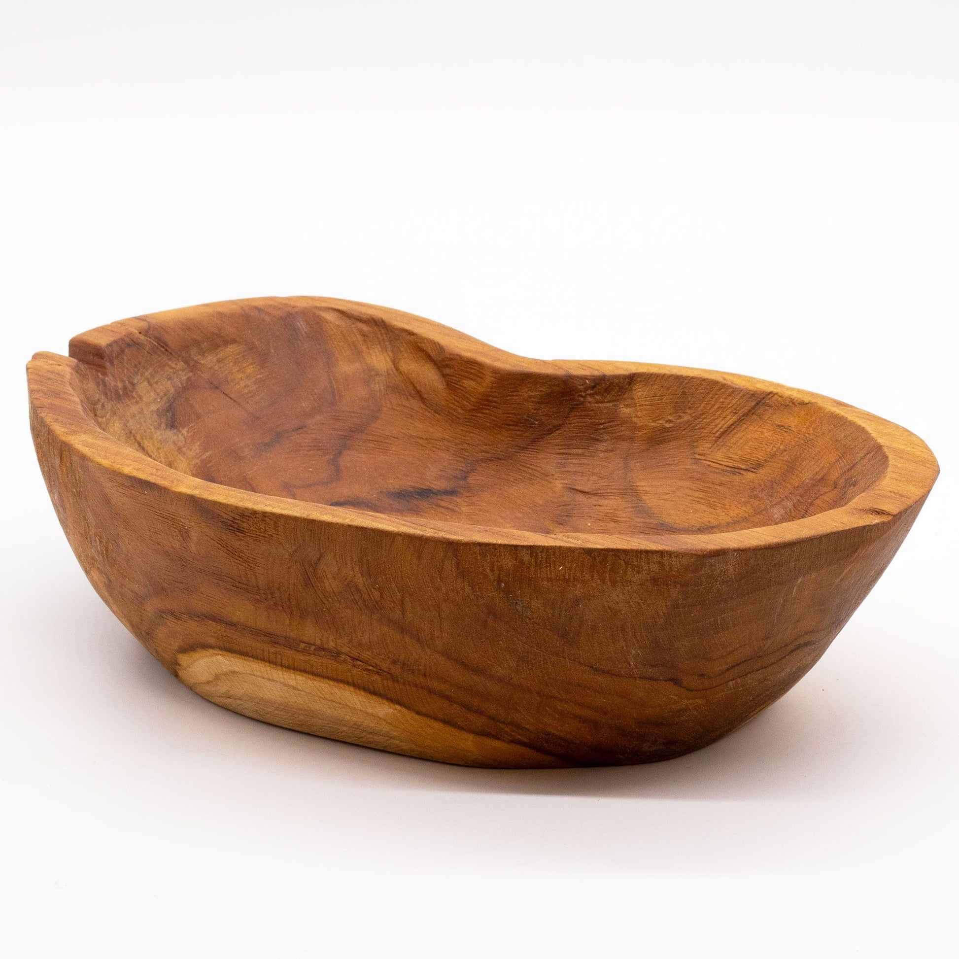 Natural rough-shape teakwood fruit bowl with unique grain | WoodenLandia