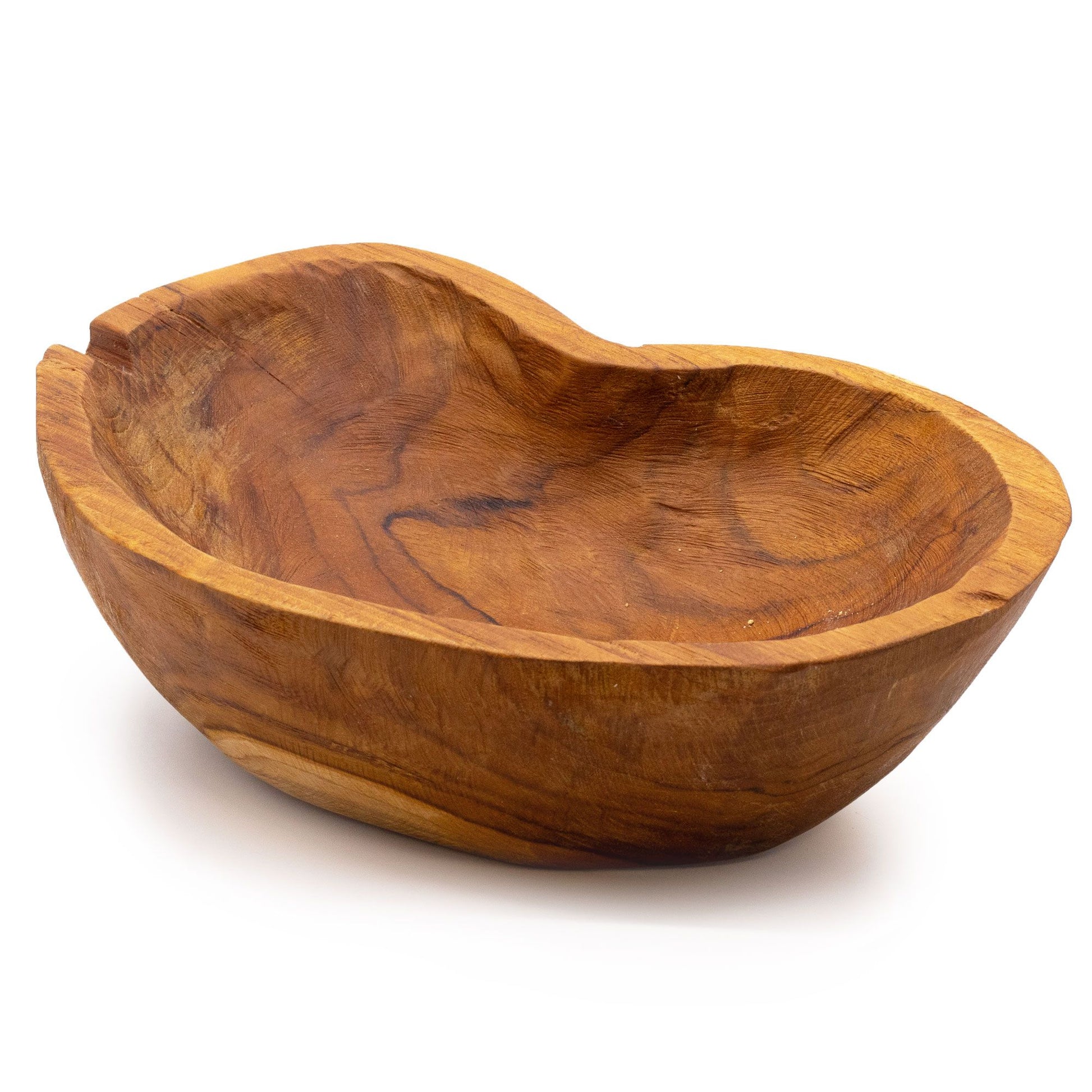 Natural rough-shape teakwood fruit bowl with unique grain | WoodenLandia