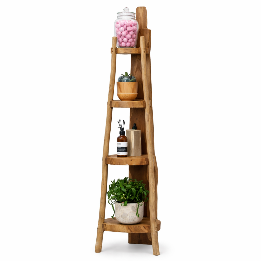 Natural teak corner unit with four shelves