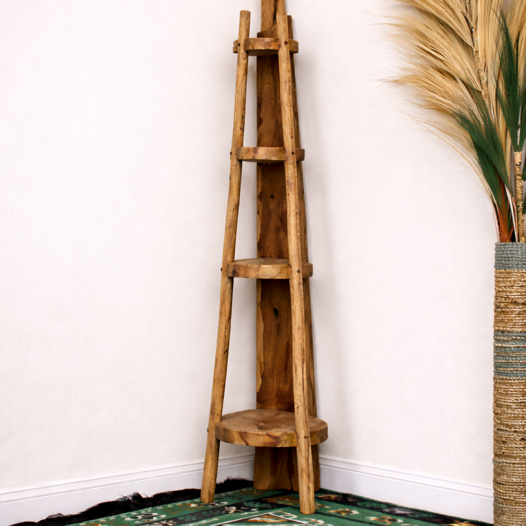Natural teak corner unit with four shelves
