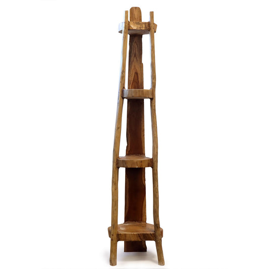 Natural teak corner unit with four shelves