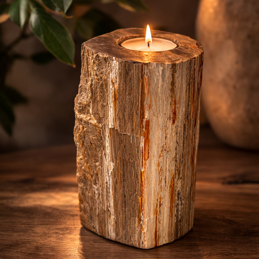 Petrified Wood Candle Holder - Single Tall