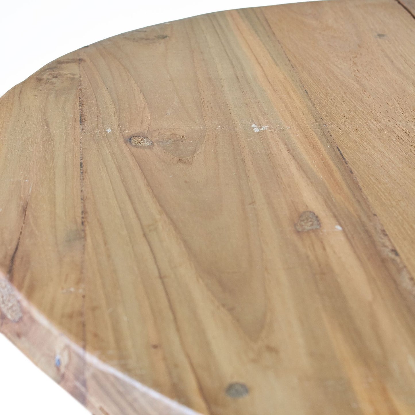 Round folding coffee table in natural wood with crossed legs