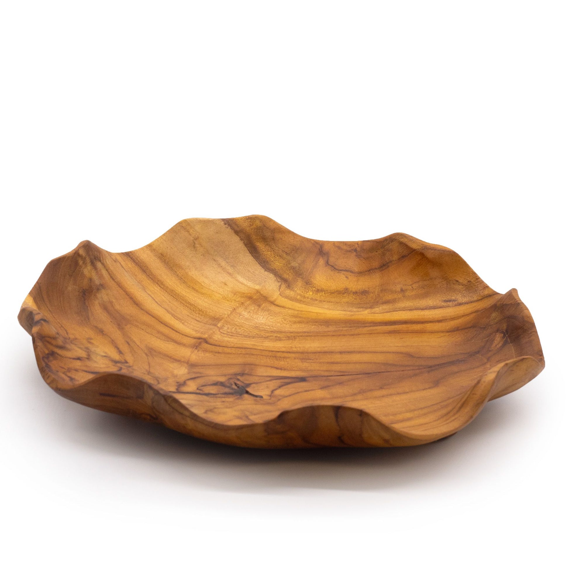 Smooth round teak wood fruit bowl with natural grain pattern | WoodenLandia
