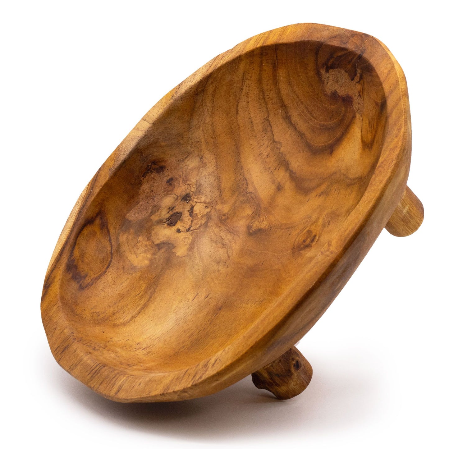Smooth teak wood fruit bowl on three legs | WoodenLandia