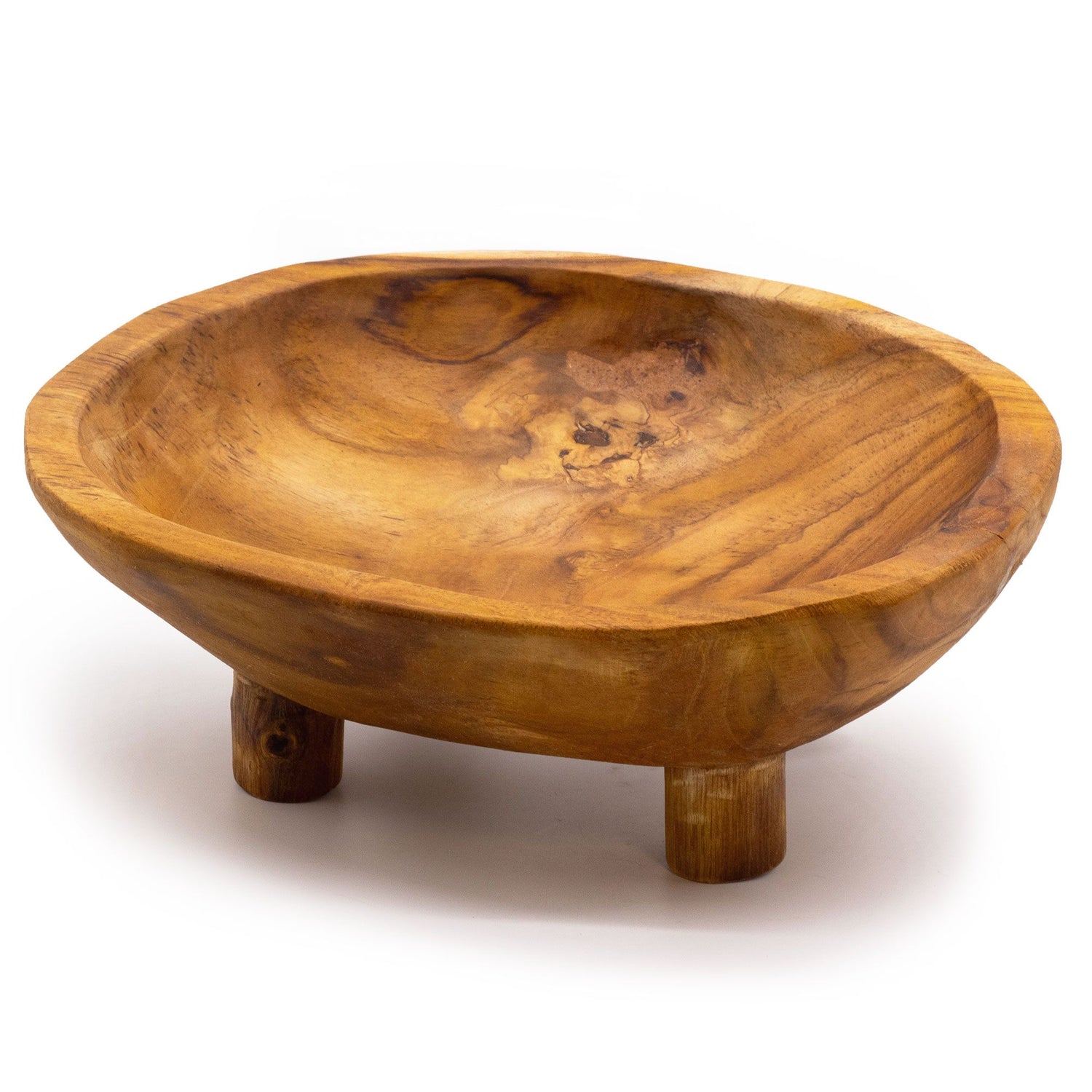 Smooth teak wood fruit bowl on three legs | WoodenLandia