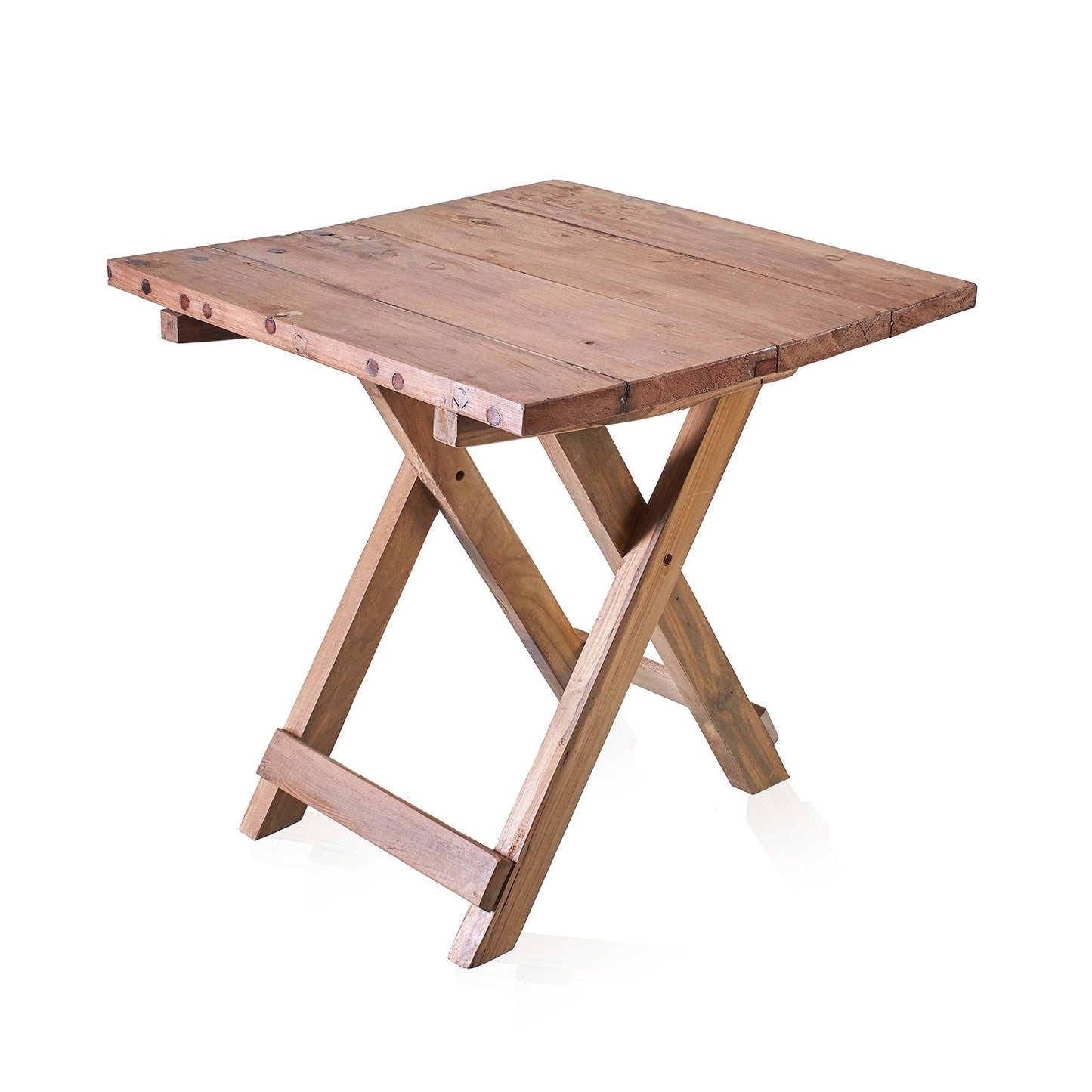 Square folding coffee table in natural wood with crossed legs