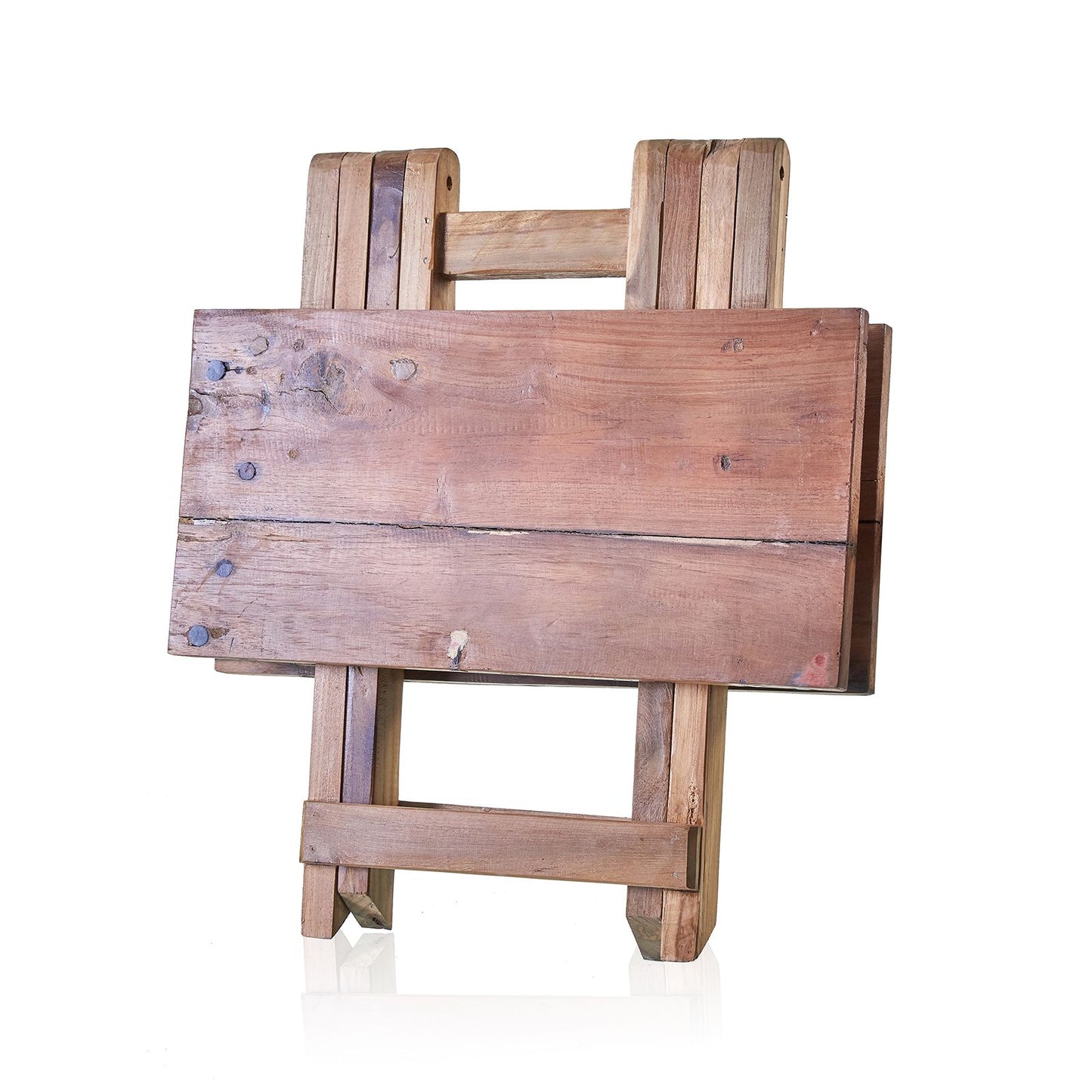 Square folding coffee table in natural wood with crossed legs