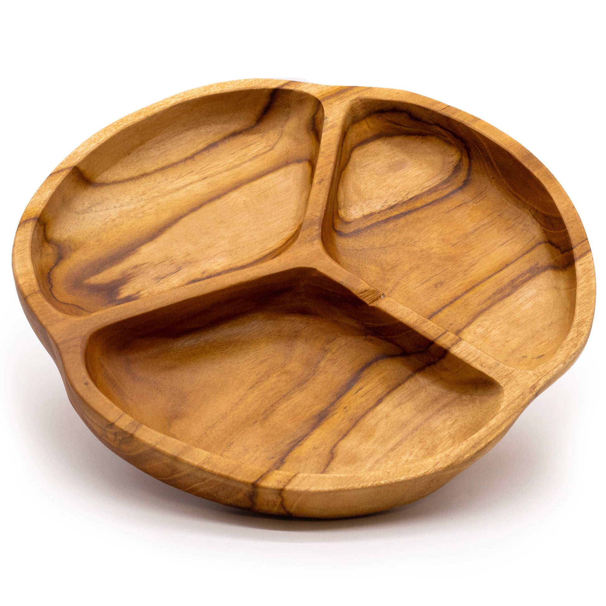 Teak wood fruit bowl with three divided sections for serving | WoodenLandia