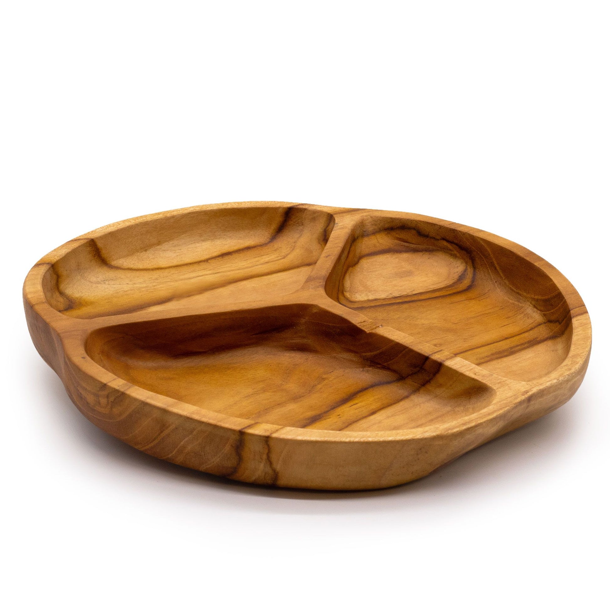 Teak wood fruit bowl with three divided sections for serving | WoodenLandia